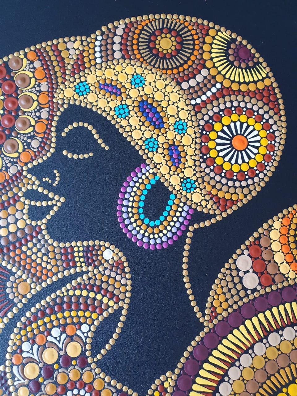 Mandala Africana Pintada à Mão em mdf - pontilhismo - 40cm