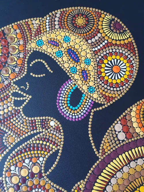 Mandala Africana Pintada à Mão em mdf - pontilhismo - 40cm