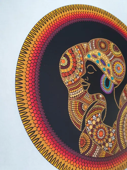 Mandala Africana Pintada à Mão em mdf - pontilhismo - 40cm