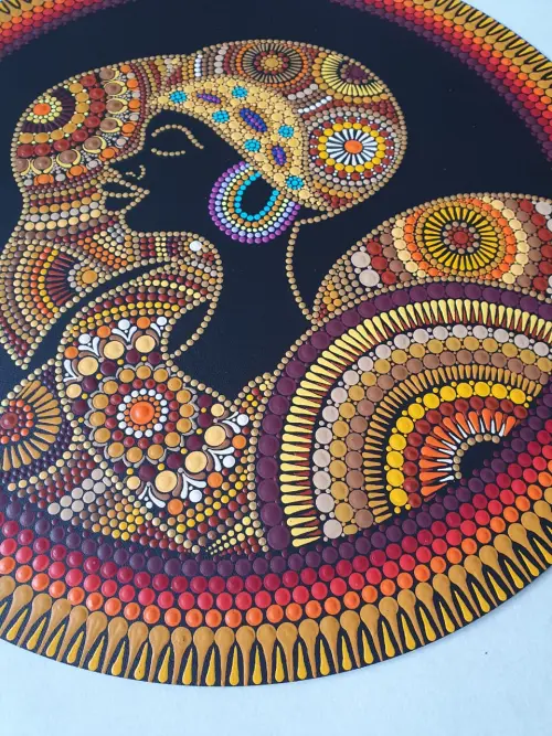 Mandala Africana Pintada à Mão em mdf - pontilhismo - 40cm