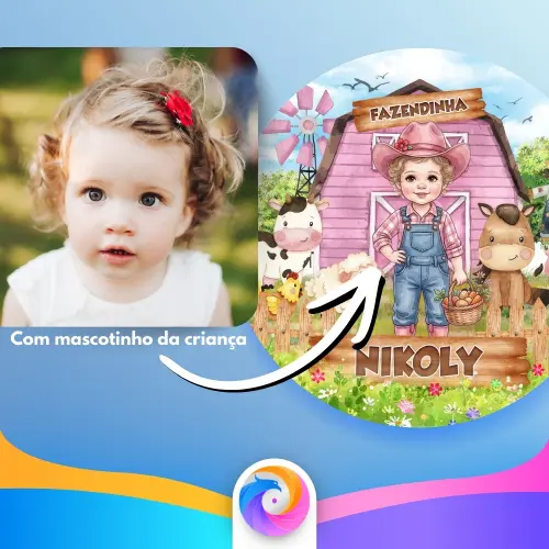 Fazendinha (rosa) com Mascote - Arte redonda