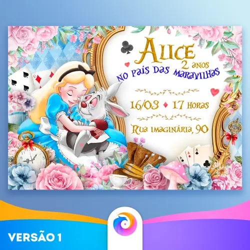 Alice no país das maravilhas (Azul) - Convite