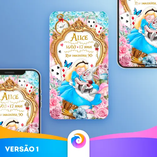 Alice no país das maravilhas (Rosa) - Convite Mobile
