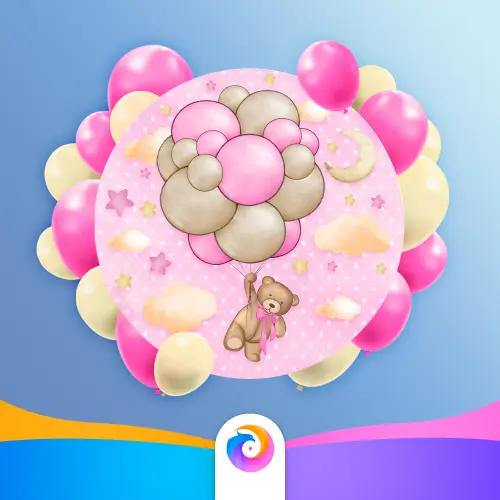 Ursinho Com Balões (rosa) - Painel Redondo