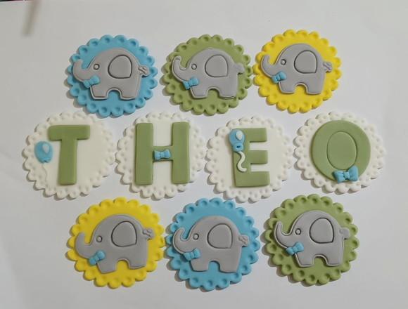 10 Apliques 5cm Elefantinho para Cupcakes