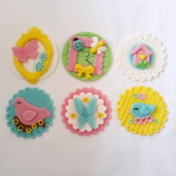 10 Apliques Cupcakes 6cm Jardim Encantado