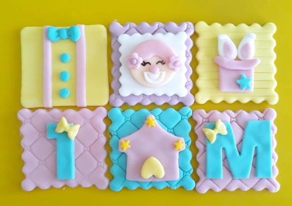 10 Apliques de açúcar 6x6 cm Circo Rosa