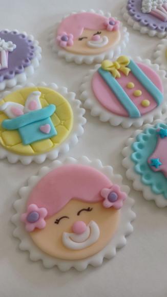 10 Apliques de Açúcar Cupcakes 6cm Circo Rosa