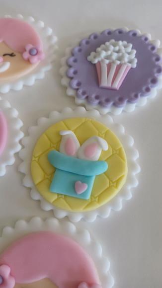 10 Apliques de Açúcar Cupcakes 6cm Circo Rosa