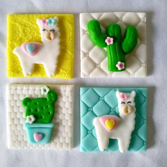 10 Apliques para Pão Mel 6x6 cm Cactos Lhama
