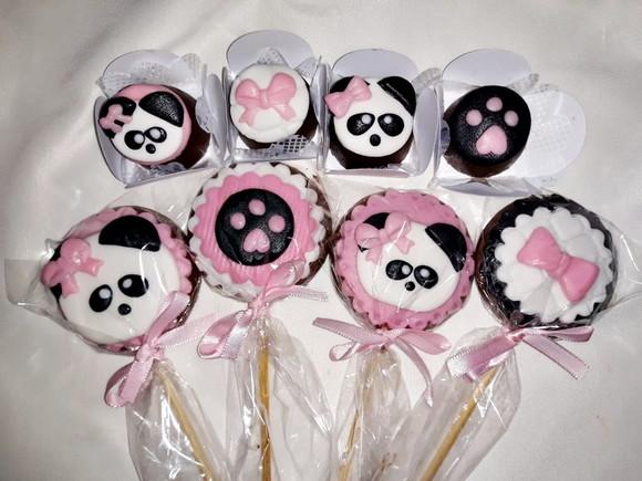 Kit 40 Apliques de Açúcar Panda Rosa