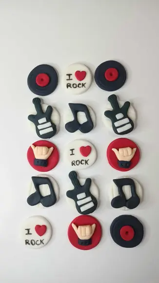 20 Apliques 3cm Rock Música para Decorar Doces