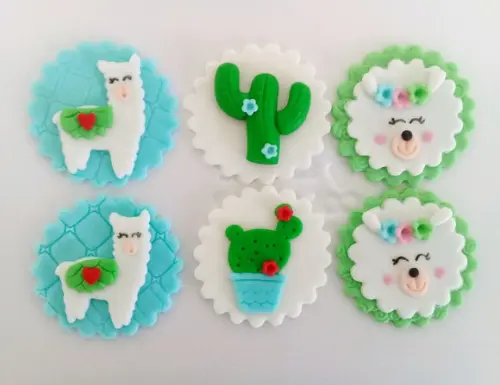 10 Apliques açúcar 6 cm Cactos Lhama