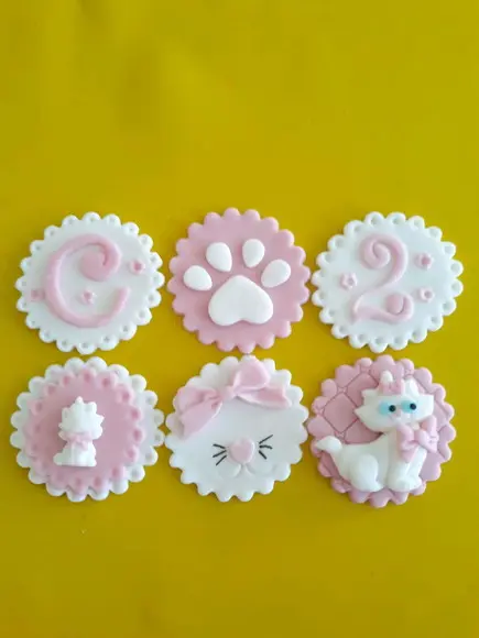 10 Apliques Cupcakes 6cm Gatinha Marie
