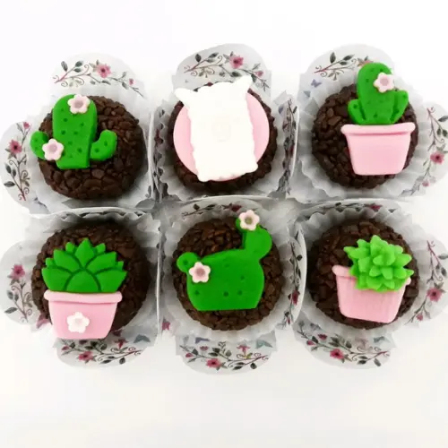 10 Apliques de açúcar 3 cm Cactos Lhama