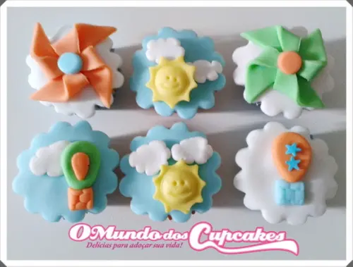 10 Apliques de Açúcar 5cm Balão e Cataventos