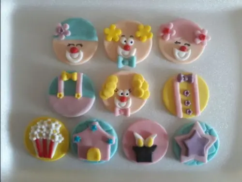 10 Apliques de Açúcar 5cm Circo Rosa