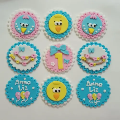 10 Apliques de açúcar 6cm para Cupcakes Galinha Pintadinha