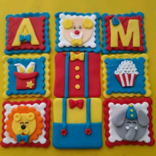 10 Apliques de açúcar 6x6 cm Circo Vintage