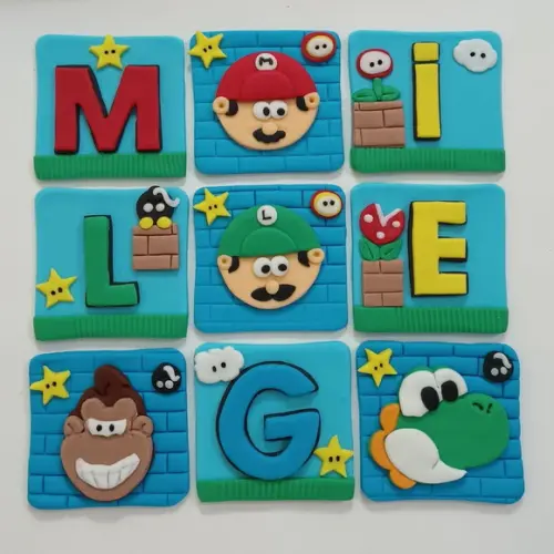 10 Apliques de Açúcar 6x6cm Super Mario Bros