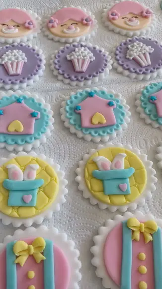 10 Apliques de Açúcar Cupcakes 6cm Circo Rosa