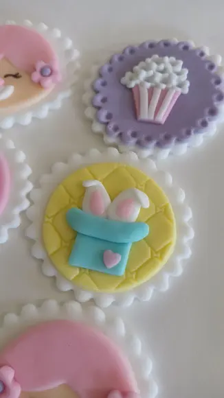 10 Apliques de Açúcar Cupcakes 6cm Circo Rosa