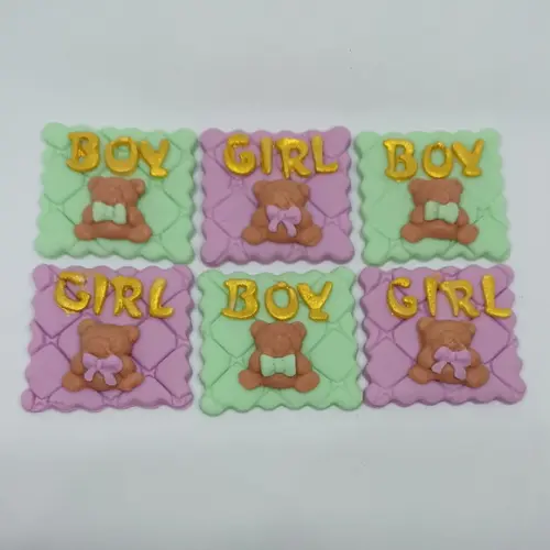 10 Apliques De Açúcar Para Chá Revelação 4x4cm