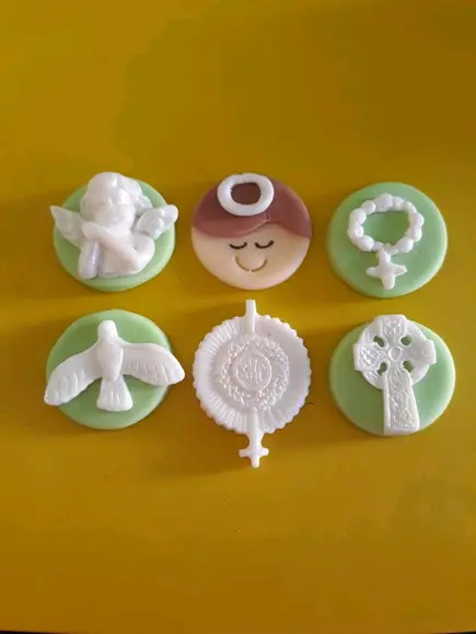 10 apliques de açúcar para docinhos Batizado 3 cm