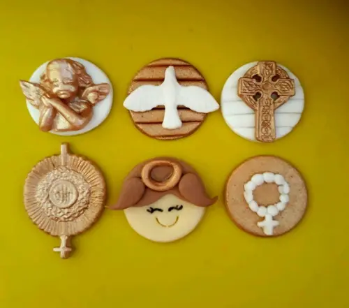 10 apliques de açúcar para docinhos Batizado 3 cm