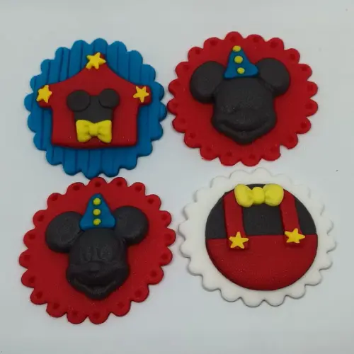 15 Apliques de Açúcar 5cm Circo Mickey