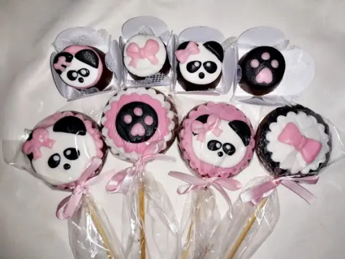 Kit 40 Apliques de Açúcar Panda Rosa