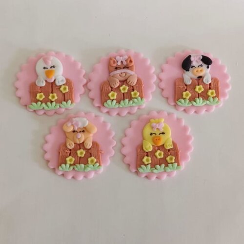 Confeitos de Açúcar 6cm Fazendinha Rosa