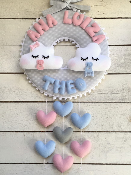 Enfeite de Porta Maternidade Chuva de Amor Gêmeos