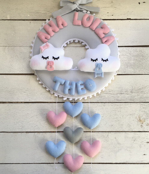 Enfeite de Porta Maternidade Chuva de Amor Gêmeos