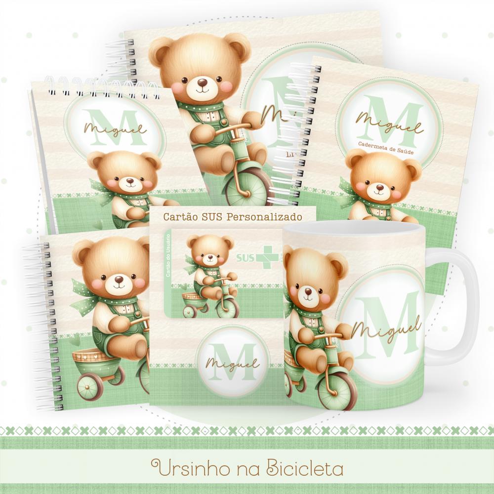 Arquivo Digital kit ursinho verde na bicicleta