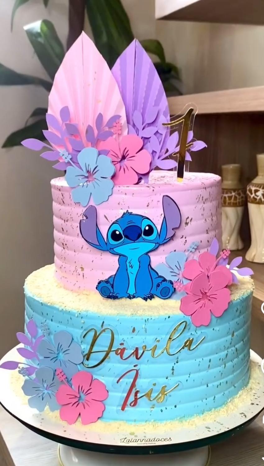 Arquivo de corte Topo de Bolo  Stitch  folhas plissadas