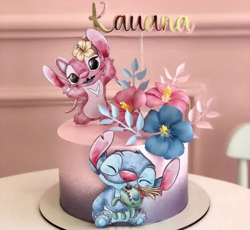 Arquivo de corte Topo de Bolo Stitch e Angel Aquarela