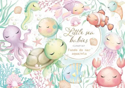 Arquivos Digital Kit Fundo do Mar Aquarela Menina