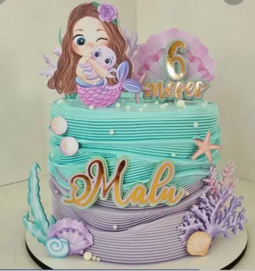 Arquivo de Corte topo de bolo sereia aquarela