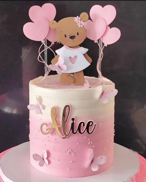 Topo de bolo chá de bebe ursinha rosa borboletas
