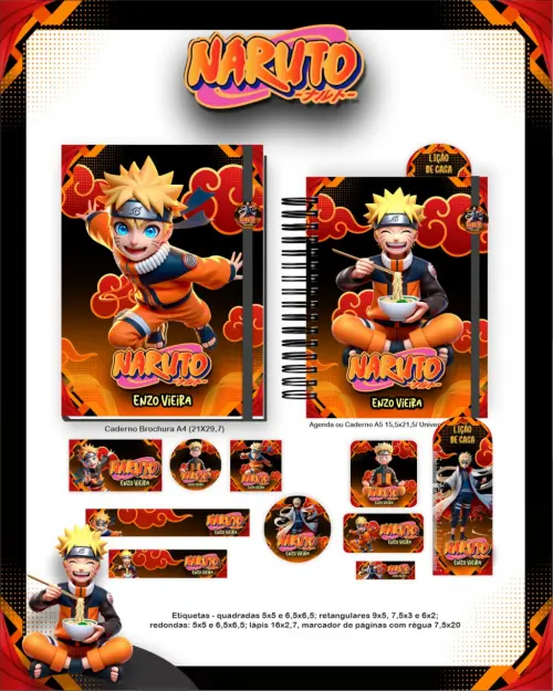 Arquivo digital Combo Etiqueta Escolar naruto