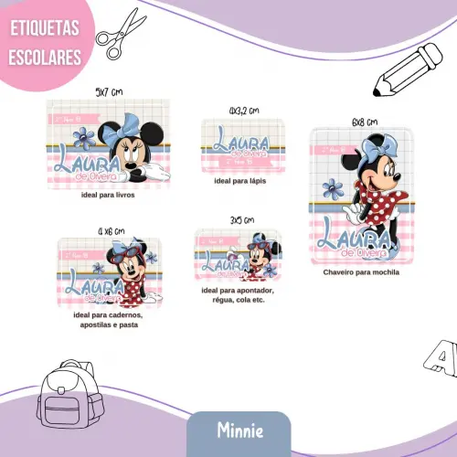 Arquivo de corte Etiqueta Escolar minnie