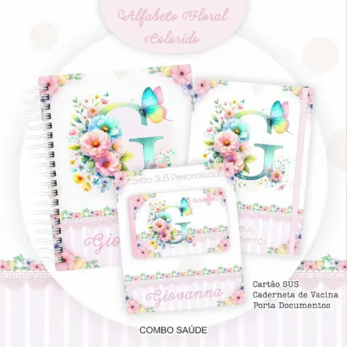 Arquivo Digital Combo Caderneta Inicial Floral