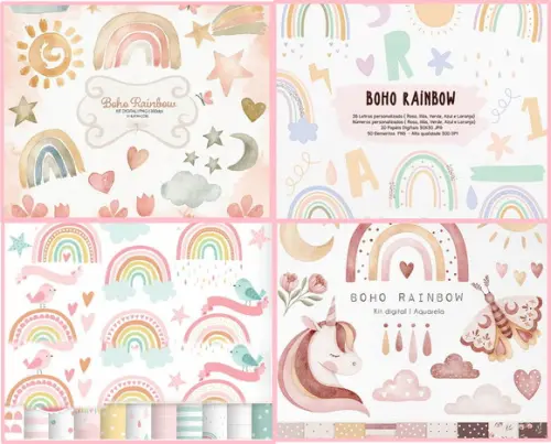 Arquivo Digital Combo Kits Boho Rainbow