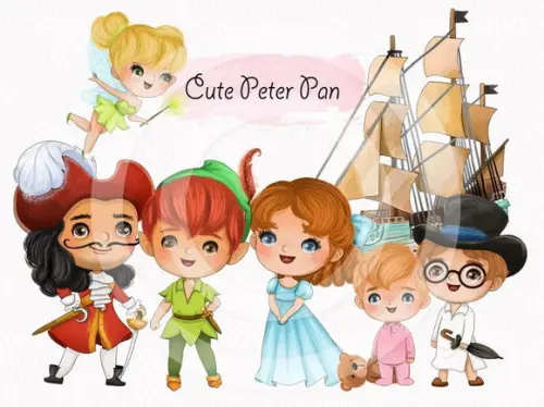 Arquivo Digital Peter Pan Cute Aquarela