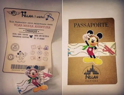 Arquivos de Corte Convite Passaporte Mickey Mouse