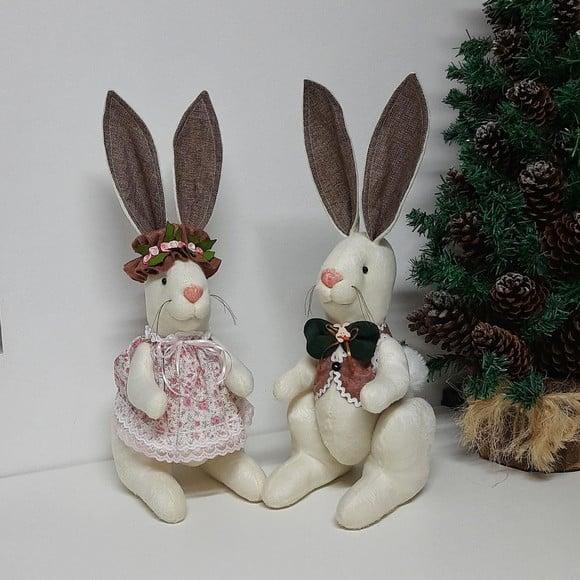 Kit Casal de Coelhos Decorativos