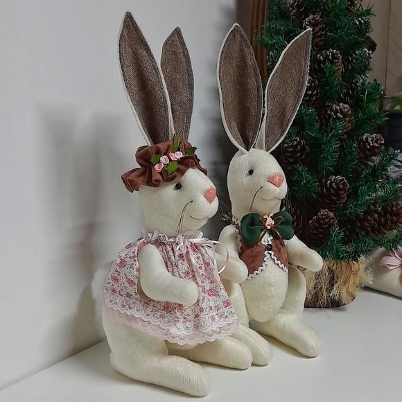 Kit Casal de Coelhos Decorativos
