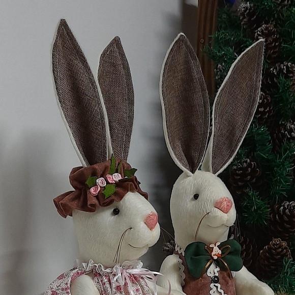 Kit Casal de Coelhos Decorativos