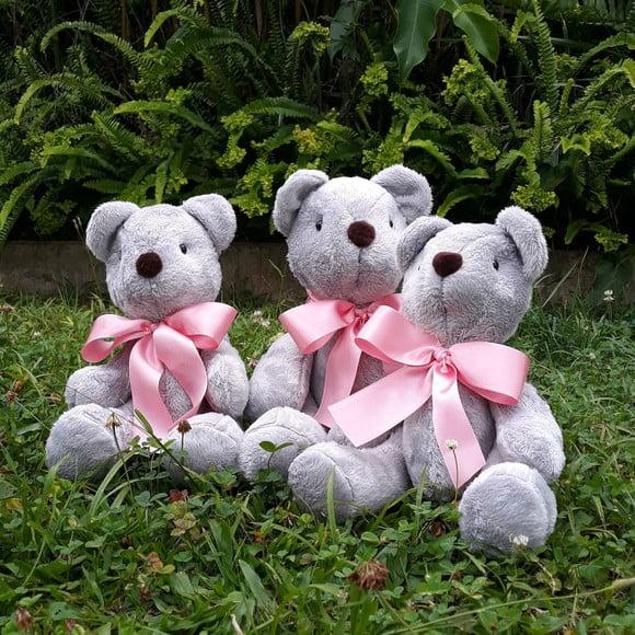 Kit Ursos para Decoração com Laço Rosa